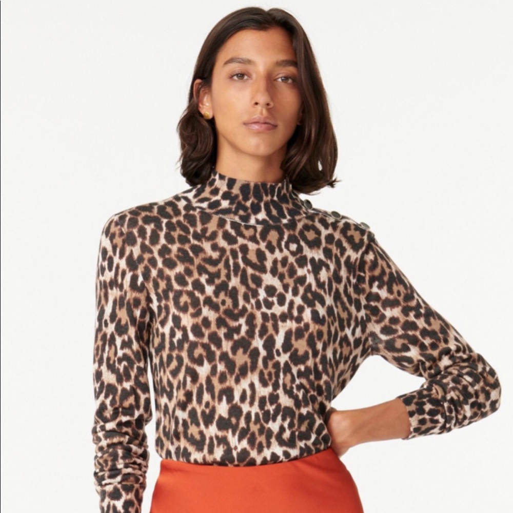 JCrew Silk Blend Mock Turtleneck Shoulder Button Sweater